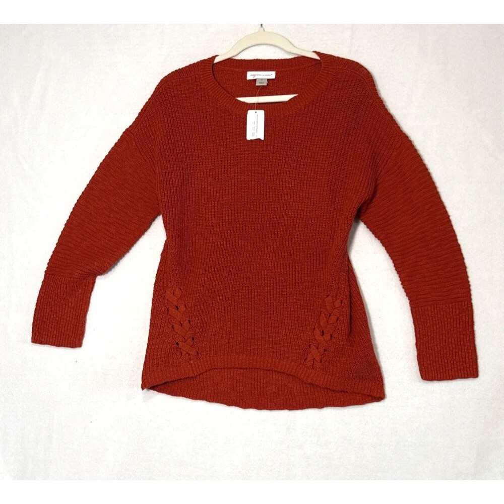 Christopher & Banks NWT Orange/Red Knit Sweater M Braid Detail Fall Cottagecore